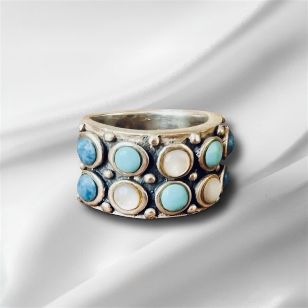 Silver & Coloured Gemstone Ring